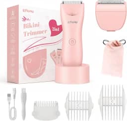 ENSSU Aparador de biquíni para mulheres - Aparador de pelos pubianos 2 em 1 IPX7 à prova d'água, lâminas para mulheres com luz LED e carregamento USB, barbeador elétrico indolor com lâmina de cerâmica para biquíni, pernas, braços e axilas