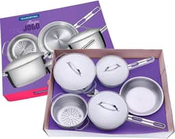 Tramontina CONJUNTO DE PANELAS 5 PEÇAS DE ACO INOX FUNDO TRIPLO - COZIMENTO + RAPIDO E UNIFORME, TAMPAS COM SAÍDA DE VAPOR - ALLEGRA - EMBALAGEM CAIXA PARDA