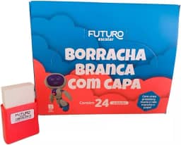 Borracha Branca com Capa - Kit com 24 Unidades | Macia, Não Mancha o Papel | Uso Escolar e Escritório