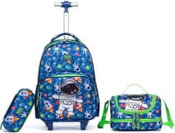Kit Mochila de Rodinhas Escolar Lancheira Térmica Estojo Resistente Astronauta Polo One