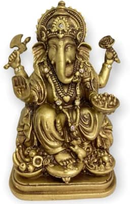 Ganesha Prosperidade Dourado em Resina 15 cm
