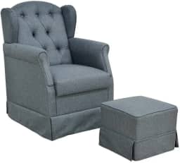 Poltrona de Amamentação com Balanço e Puff Lívia Linho Chumbo - Phoenix