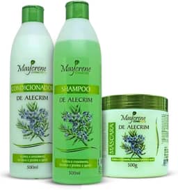 Kit Alecrim Maycrene Crescimento e Anti Queda e Caspa Shampoo 500ml Condicionador 500ml Máscara 500g
