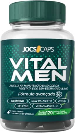 VitalMen – Suplemento Masculino para Próstata e Bem-Estar; com Licopeno, Zinco, Cúrcuma, Trans-Resveratrol, Extrato de Semente de Uva, Astaxantina, Selênio, Vitamina D3 e E; 120 Cápsulas