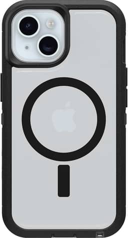 OtterBox Capa transparente para iPhone 16e, 15, 14 e 13 Defender Series XT - Lado escuro (preto/transparente), sem tela, resistente, encaixa no MagSafe, acessório de cordão