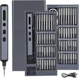 mini chaves de fenda elétrica – Chave de fenda elétrica 68 em 1 com pontas magnéticas – 64 pontas universais S2, 5 configurações de torque, 4 luzes LED – Kit de ferramentas para