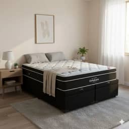 Cama Box Baú King Size Bipartido Corino + Colchão de Molas Ensacadas Elegant - 1.92x2.03 (Preto)