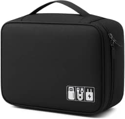 Nécessaire Organizadora Multifuncional Porta Fios Cabos Carregadores HD Fones Estojo Maquiagem Viagem Compacta Bolsa Case Alça de Mão (Preto)