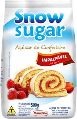 Açúcar de Confeiteiro Snow Sugar, 500g, Mavalério, Ideal Para Decorar e Polvilhar.