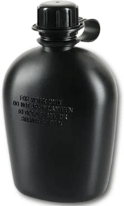 M-Tac Cantil de plástico de 1 litro 1 litro - Garrafa de água militar do exército para caminhadas, acampamento, airsoft mochilão (preto)