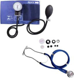Aparelho Medidor de Pressão Esfigmomanômetro com Braçadeira + Estetoscópio Rappaport Premium - Azul Marinho