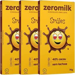 Kit 3 Unidades de Chocolate sem Lactose 40% Cacau Smiles de 70g cada - Zeromilk