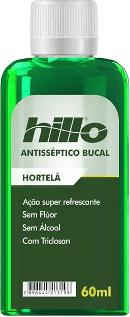 Enxaguante Bucal Hortelã Antisséptico 60ml Hillo, Sem Álcool e Sem Flúor
