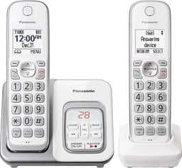 Sistema de telefone sem fio expansível Panasonic, Identificador de chamada + secretária eletrônica, Branco, 2 Handsets