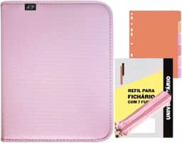 Fichário Colegial Caderno Folhas Argolado Sweet Zíper Grande (Rosa)
