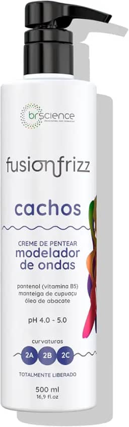 Creme para Pentear Cachos Cabelos Ondulados Fusionfrizz Brscience 500ml - Hidratação Profunda, Nutrição e Controle de Frizz para Cabelos Ondulados Curvas 2A, 2B e 2C