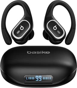 Basike Fone de Ouvido Bluetooth 6.0 Esportivo Intra-Auricular, Som Hi-Fi Estéreo, Suporta Chamadas de Voz, Display LED, TWS/IPX5/ENC Compatível com Android e iOS – Preto