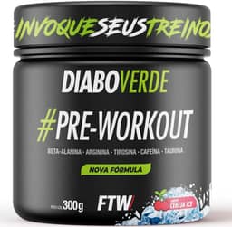 FTW Pré-Treino Diabo Verde em Pó com Cafeína, Aminoácidos Beta‑Alanina e Arginina para Treinos e Atividades Físicas - Pote 300 g (Cereja Ice)