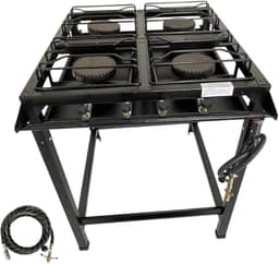 Fogão Industrial 4 Bocas Alta Pressão, FERRO FUNDIDO, 68x65x80 cm, Base Removível, Pés de Borracha