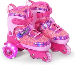 Nattork Patins infantis, 4 tamanhos ajustáveis, patins de três rodas para meninas de 3 a 7 anos com rodas divertidas e proteção de segurança - presente de aniversário para esportes internos e externos