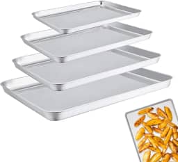 Kit 4 Fôrmas para Assar, Assadeira de 304Aço Inoxidável, Fôrma para Biscoitos, Não Tóxica e Saudável, Livre de Ferrugem e Fácil de Limpar - Lavável na Lava-Louças