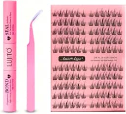 Kit Completo de Cílios Tufinhos Magnéticos Rosa Amor & Anjo com Cola, Pinça e Selador (06)