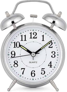 Relógio de Mesa Vintage Antigo Clássico Despertador Com Luz Led Noturna Em Metal Analógico MCL Distribuidora