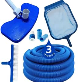 Kit Limpeza Piscina Aspirador + Peneira Grande + Escova Reta + Mangueira Flutuante + Adaptadores