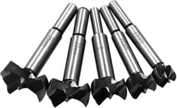 Kit com 5 Brocas Forstner para Madeira 15, 20, 25, 30, 35mm - Fresas para Dobradiças e Fechaduras - Cabimento Redondo para Furadeira