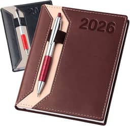Agenda Diaria Executiva 2026 Capa Dura em Couro Sintético Planner Diario Caderno Anotações Anual Escolar Trabalho A5 (Marrom)