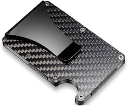 Carteira minimalista de fibra de carbono para cartão de crédito, clipe para dinheiro e porta-cartões RFID