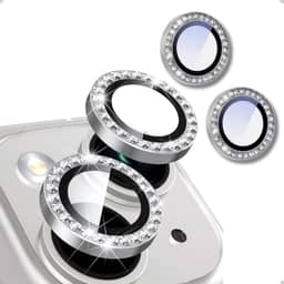 Lente Câmera Strass Proteção Película Compatível iPhone 14/15 E 14 Plus /15 Plus Kit (Prata)