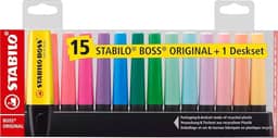 Marca Texto – STABILO BOSS ORIGINAL – Estojo com 15 unidades + Suporte de mesa – Em 15 cores