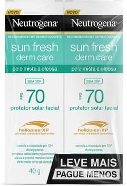 Protetor Solar Facial Para Pele Oleosa Derm Care, FPS 70, Sem Cor, Kit com 2 Unidades de 40g