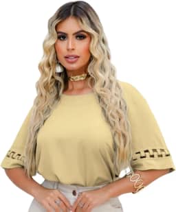 Blusa Social Feminina Manga Curta Detalhe Camisa Mulher Alfaiataria Elegante