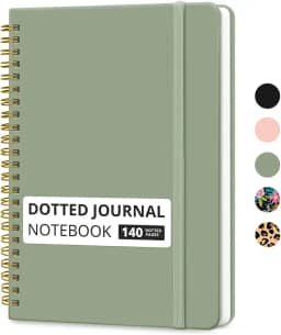 Caderno pontilhado, diário pontilhado em espiral para mulheres e homens, 140 páginas, caderno de capa dura com grade de pontos para trabalho, escola e escrita, papel grosso de 100 g/m², A5 (15 x 20