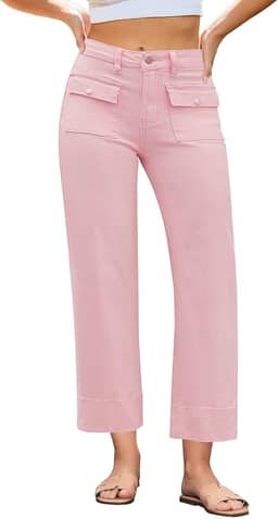 Jeans de perna larga para mulheres, moderno, cintura alta, perna reta, corte elástico, calça jeans com bolsos retrô