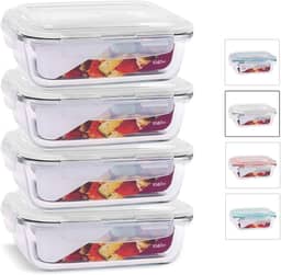 KIT 4 Potes de Vidro Retangular com Tampa Hermética 1040ml Cor:Branco (QH)