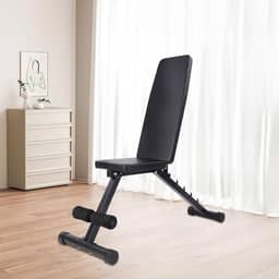 Banco de Musculação Ajustável e Dobrável - Suporta até 120kg, Encosto com 5 Posições, Estrutura Triangular Reforçada, Assento Largo e Apoio de Pés Regulável