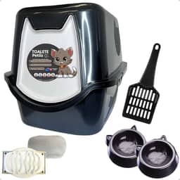 Caixa de areia para Gatos Toalete Black Petliz Banheiro Bandeja Sanitário Higiênico Facil Limpeza com Comedouros e Pá