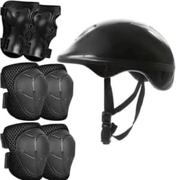 Kit Proteção Infantil Bicicleta Patins Skate Bike Capacete Ajustável Joelheira Cotoveleira Munhequeira Menino e Menina (PRETO)
