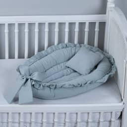 Ninho Redutor de Berço Babado Percal 200 Fios Algodão (Cinza, 1)