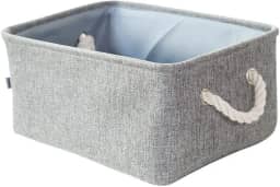 01 Caixa Cesto Organizador De Tecido Linho Dobrável 38x48x30cm Alça Algodão Trançado (Cinza)