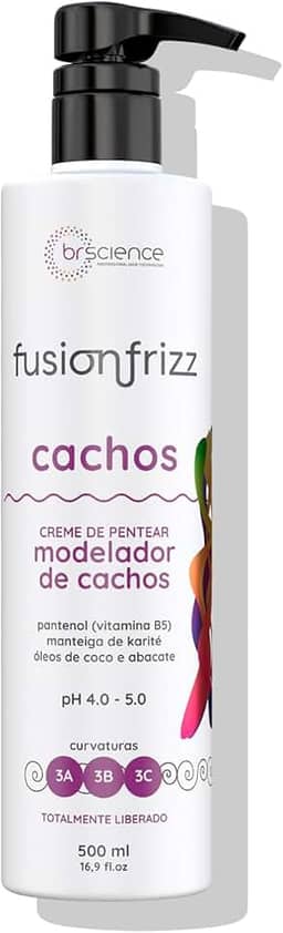 Creme para Pentear Cachos Cabelos Cacheados Fusionfrizz Brscience 500ml – Hidratação, Nutrição e Ação Antifrizz com Brilho Intenso para Cachos Curvas 3A, 3B e 3C