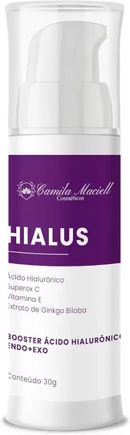 Booster Facial Hialus Camila Maciell, Ácido Hialurônico, Vitamina E e Ginkgo Biloba, 30g Hidratação profunda, Combate linhas finas e perda de firmeza. Revitaliza e proteger a pele.