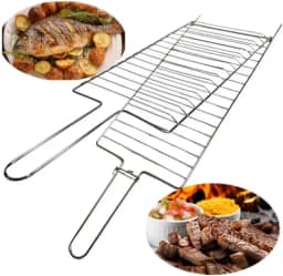 Grelha Dupla Para Churrasco 70 x 26,5cm Para Frango Peixes e Carnes Cromada