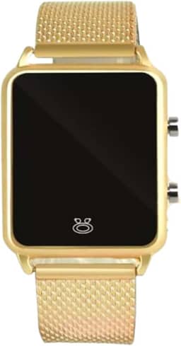 Presente Pra Ela: Relógio Digital Feminino Quadrado Dourado - Tela em LED - Design Contemporâneo