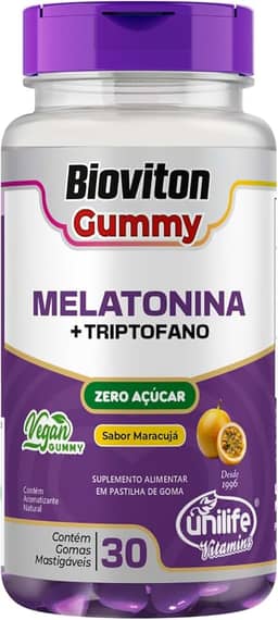 Melatonina 0,21mg + Triptofano Unilife Bioviton Gummy 30 Gominhas Mastigáveis Sabor Maracujá