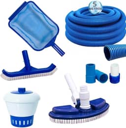 Kit Limpeza Piscina Aspirador Mangueira Clorador Mangueira Flutuante Adaptador Ponteira Escova Curva