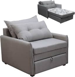 Sofá Cama Retrátil Solteiro Linho Estofado com Almofada Montreal (Cinza)